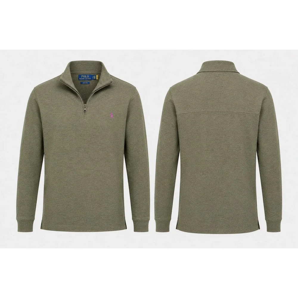 Polo Ralph Lauren Pullover Mens L Green Estate Rib Quarter Zip Cotton Pony Logo